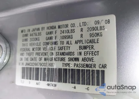 2009 Acura Tsx from USA, damaged, VIN JH4CU26679C021687